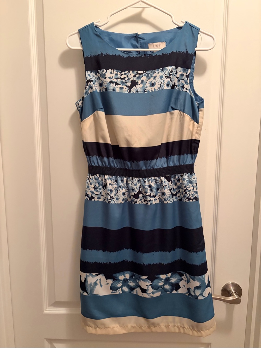 LOFT Blue and Navy Floral Striped Dress Size XS